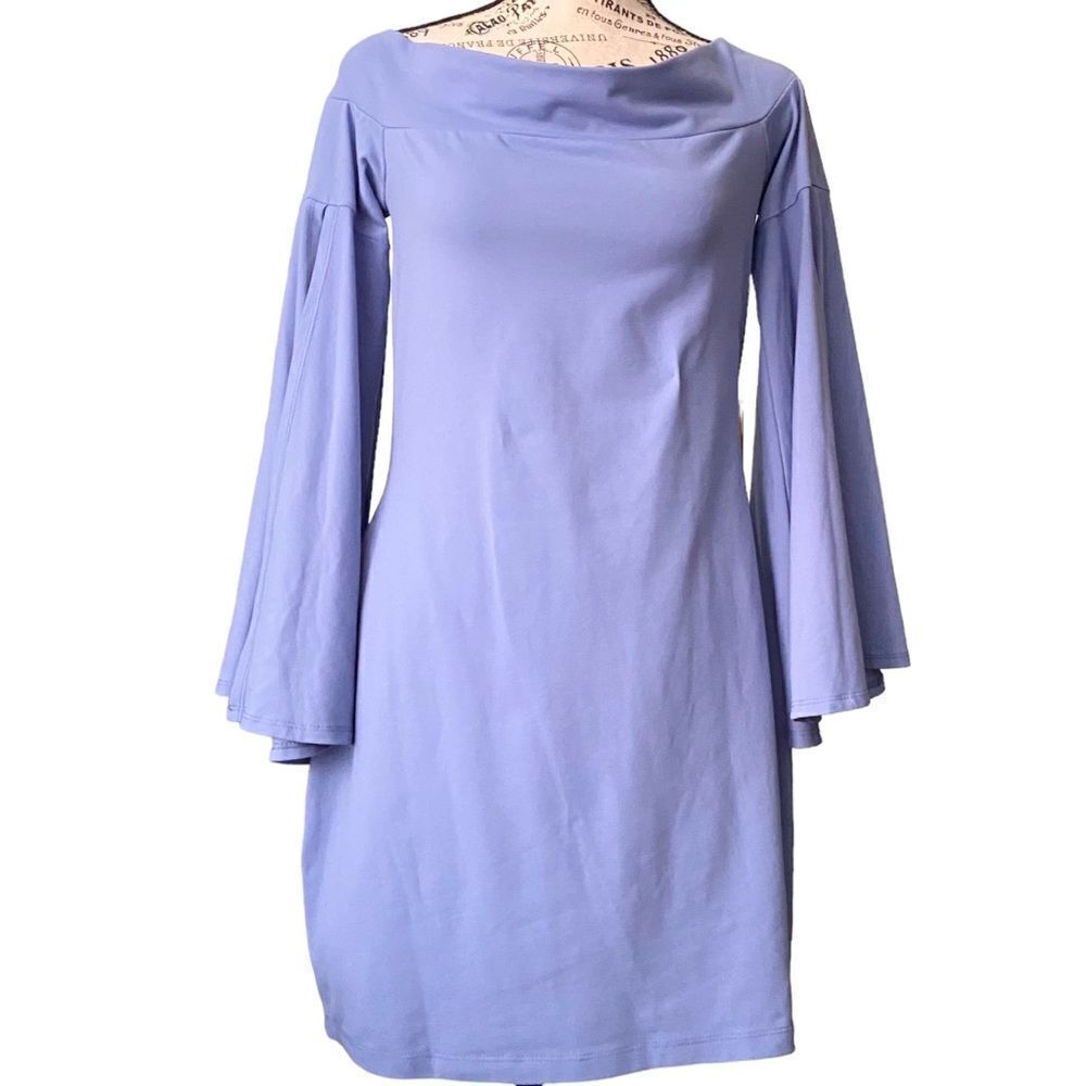Susana Monaco Blue Mini Dress with Bell Sleeve in Size Large Made in USA